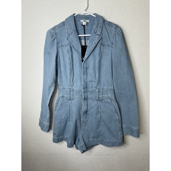 PAIGE Women's Meg Long Sleeve Romper Songbird NWT Denim Jumpsuit Shorts 2 A1 - Picture 9 of 15